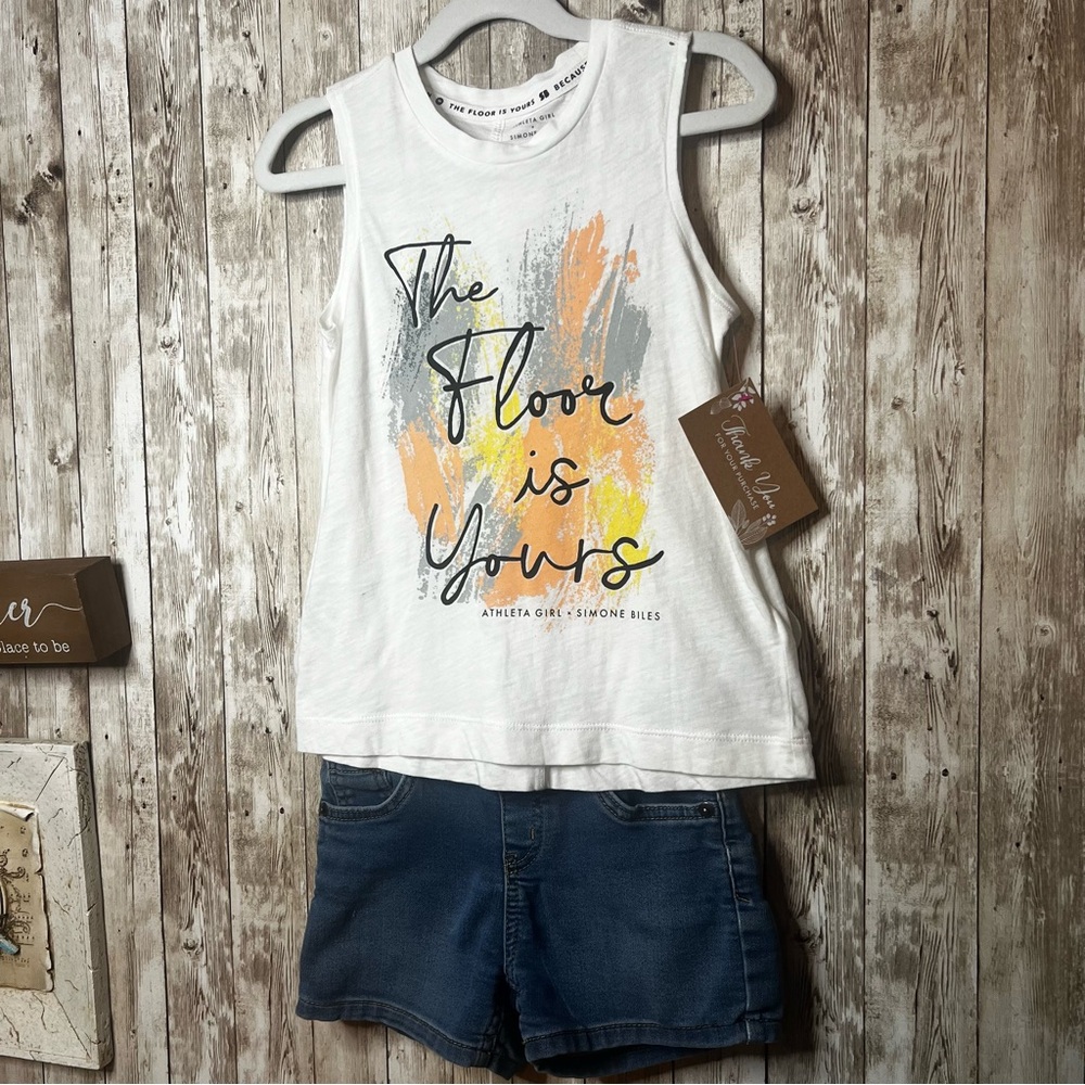 Athleta Girl x Simone Biles Tank / Cat & Jack Denim Shorts Both S(6/6x)